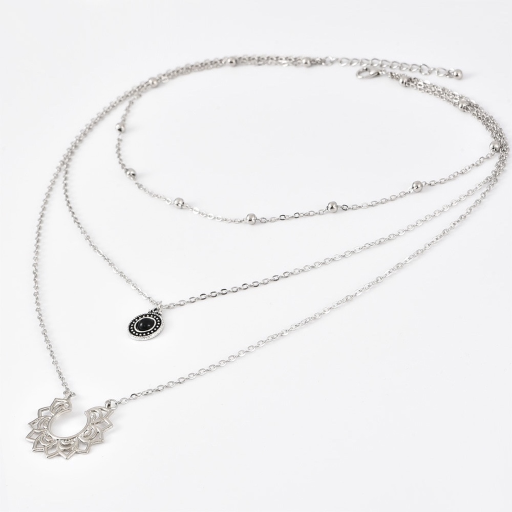 3 Layer Antique Layered Necklace Silver Color - Picture 5 of 8